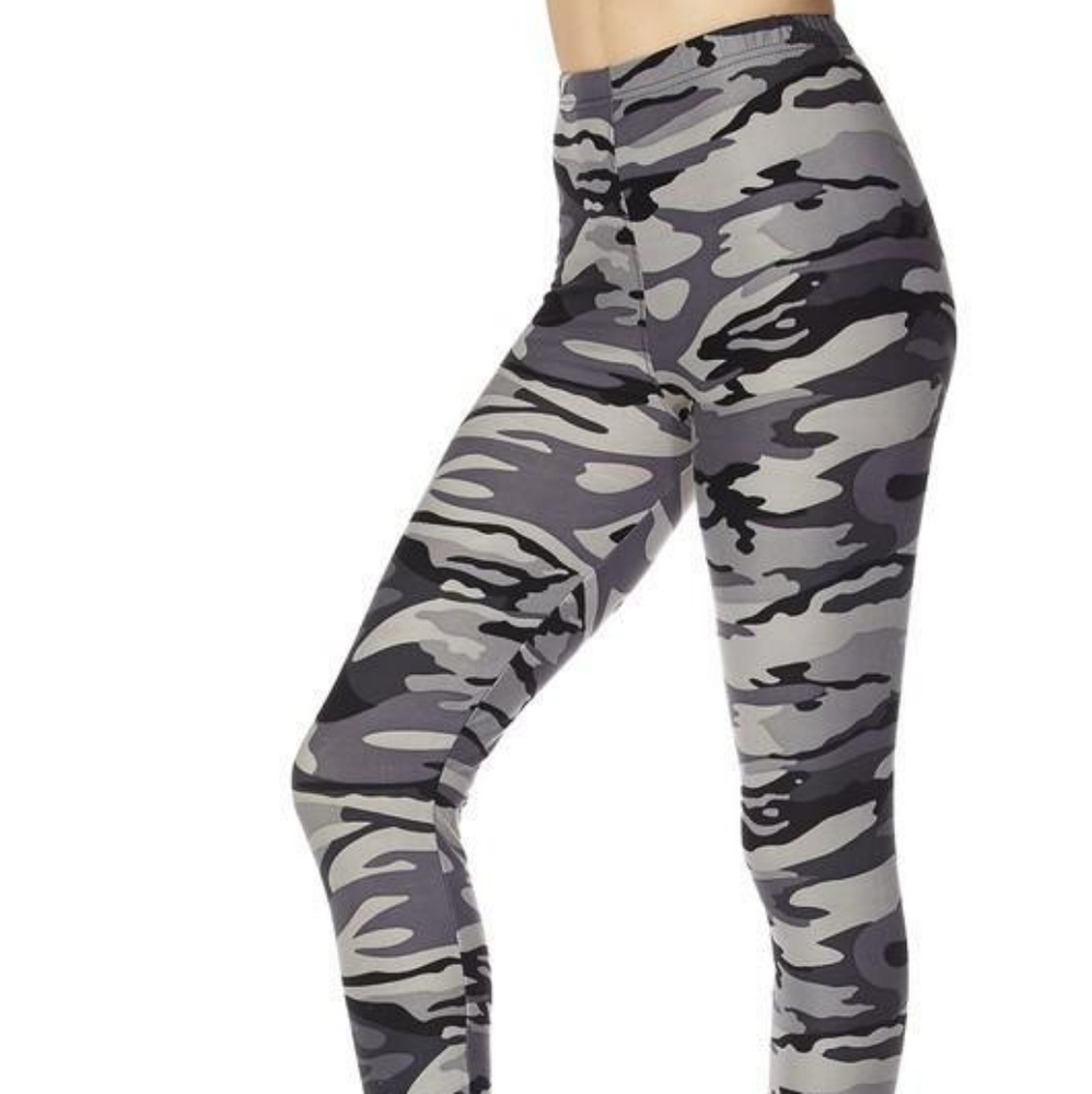 LEGGINGS DEPOT Black & Gray Camouflage Print Full Length Leggings Size 10 NWT